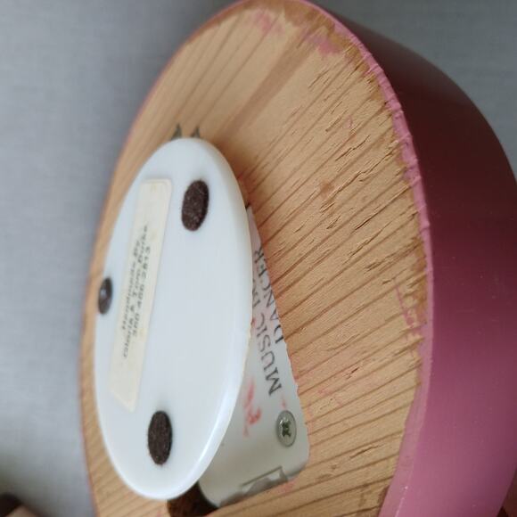 Vintage Handmade Wooden Carousel Horse Music Box pink "Dancer" 5"diameter 7.5"H - Picture 8 of 11